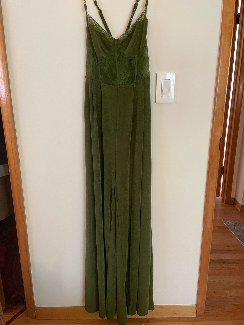 Cider Olive Green jumpsuit with Lace Bodice